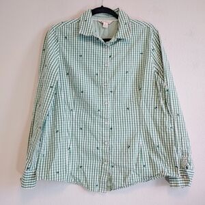 Brooks Brothers Womens Red Fleece Checkerboard Embroidered Floral Button Up Sz16